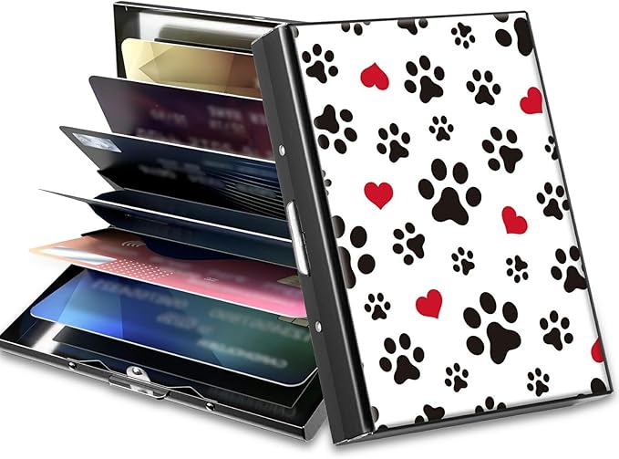 BWEGRHE Slim Credit Card Holder, Cute Dog Paw Prints RFID Blocking Metal Wallet by BWEGRHE