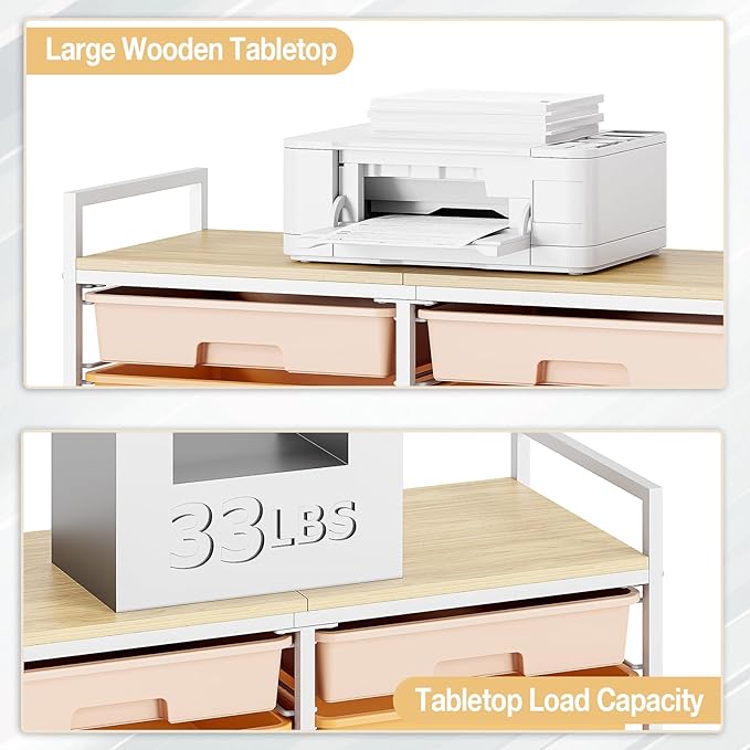 Rolling Storage Cart with 12 Drawers, Wooden Tabletop Utility Cart - Image 6