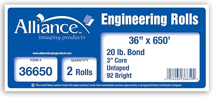 Alliance Wide Format Paper 36" x 650' Rolls Bond Engineering… - Image 3