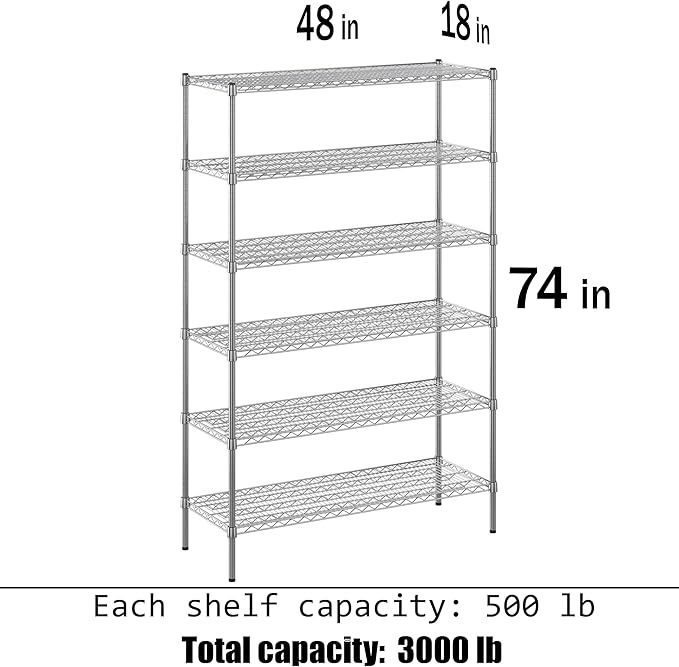 Regal Altair 18" Deep x 48" Wide x 74" Height Wire Shelving Kit | 6-Tier | NSF - Image 3