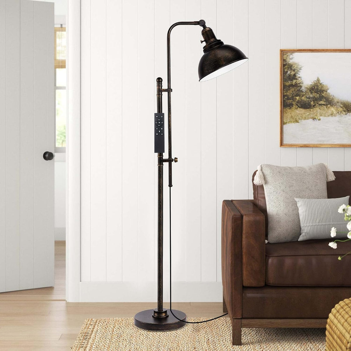 PARTPHONER Industrial Floor Lamp Adjustable, Rustic Farmhouse Reading Lamp in...