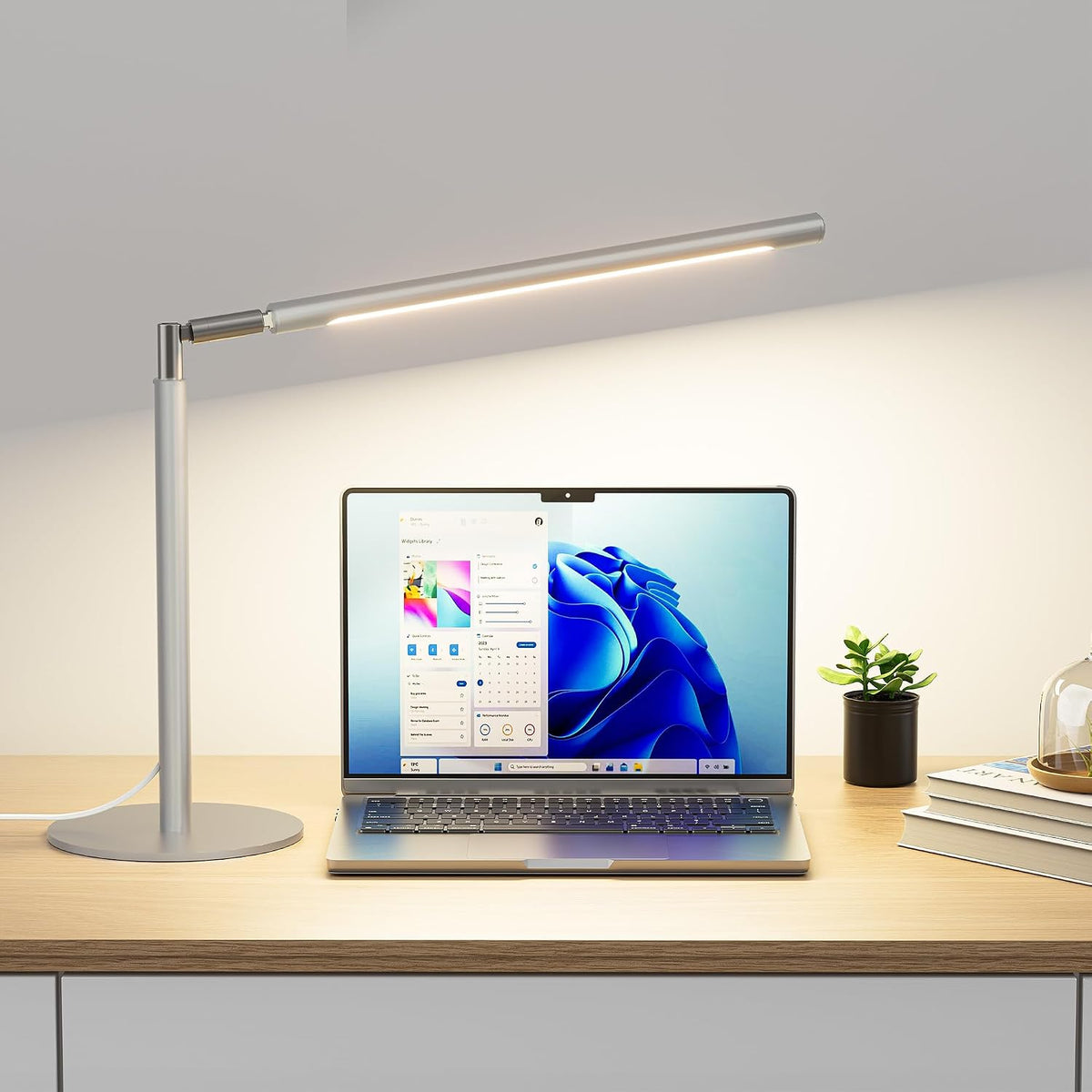 SIBRILLE Silver LED Desk Lamp, 16" Dimmable Metal Desk Light with Base, ...