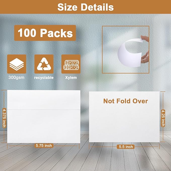 Silunkia 100 Packs White Note Cards and Envelopes 4.25 x 5.5 Heavyweight Flat - Image 2