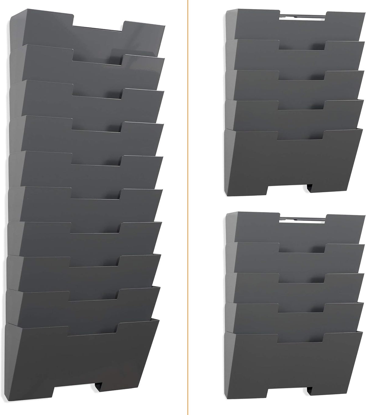 Gray Wall Mount Steel Vertical File Organizer Holder Rack 10 Sectional Modula...