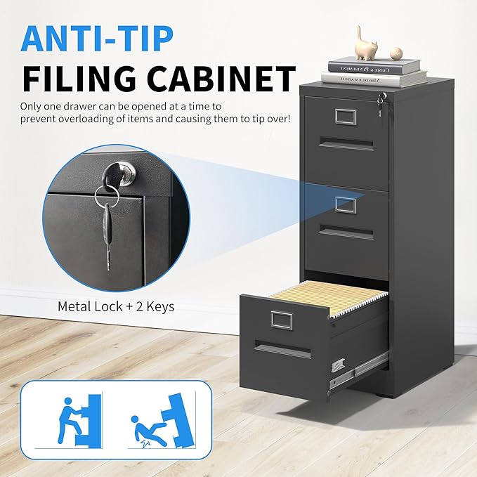 Yukimo 3 Drawer File Cabinet, Vertical File Cabinet - Image 5