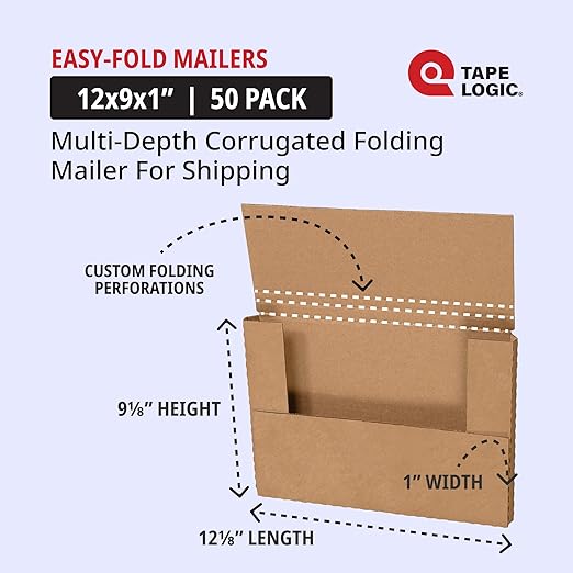 Tape Logic TLM1291 Easy-Fold Mailers, 12 1/8" x 9 1/8" x 1" - Image 2