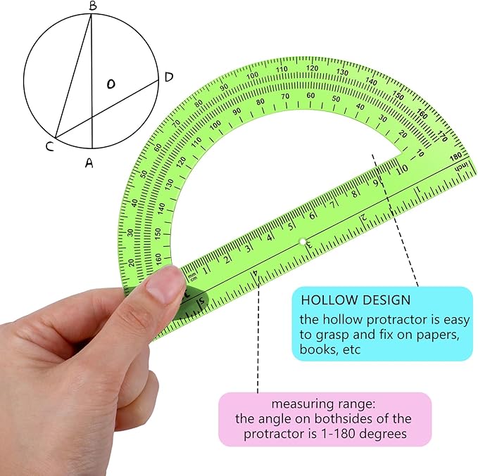 EBOOT 24 Pack Plastic Protractors Math Protractor 180 Degrees 6 Inch - Image 3