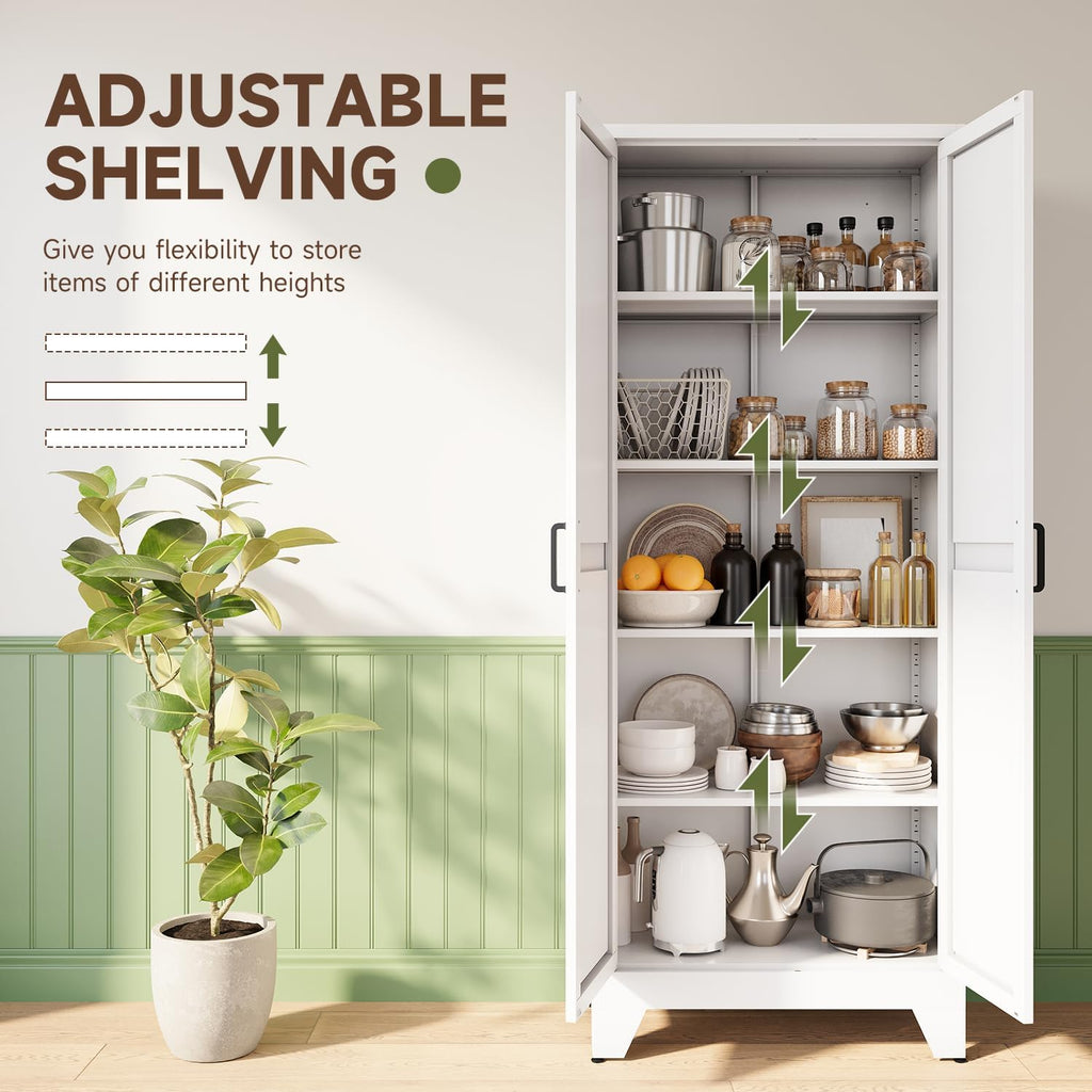 letaya 75" h metal storage cabinet with 2, front angle view