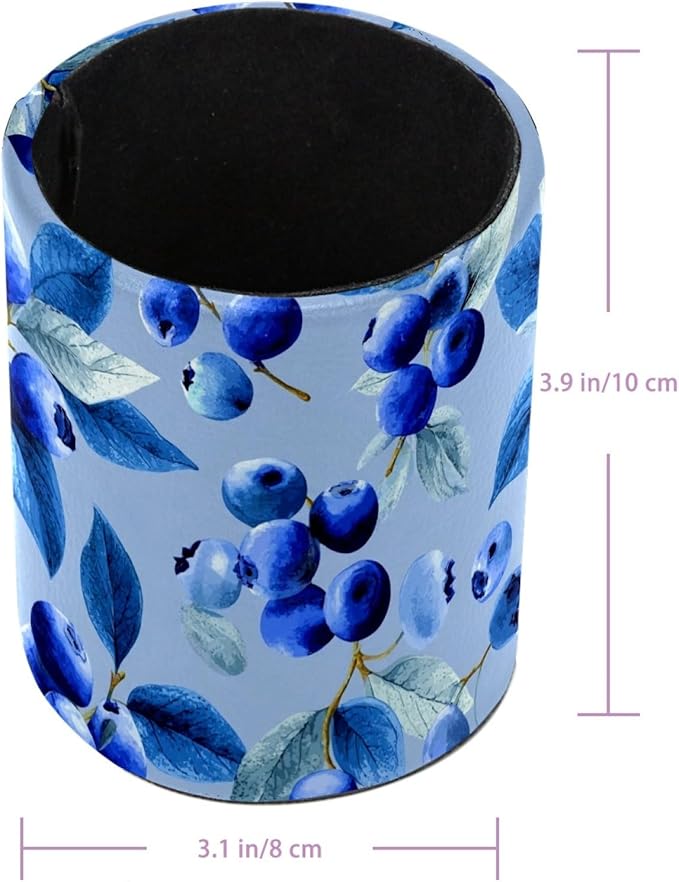 Leather Pen Holder for Desk Blueberry Blue Pencil Cup Desktop Organizer Makeup - Image 3