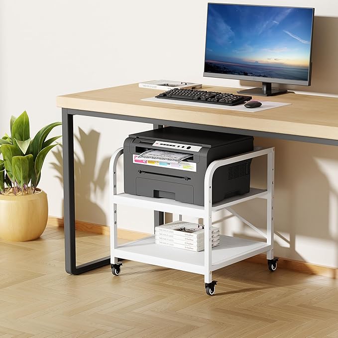 Vokumba 20 Inches Large White Printer Stand, 2-Tier Under Desk Printer Table - Image 7