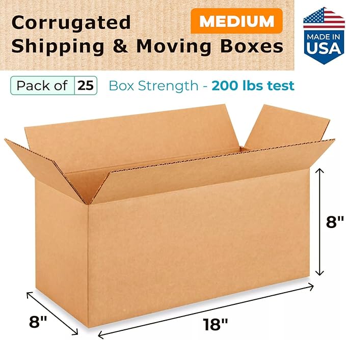 Medium Shipping & Moving Boxes 18"L x 8"W x 8"H - Image 2