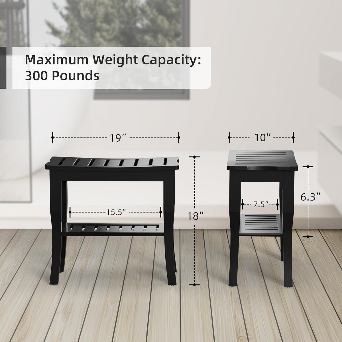 Domax Bamboo Shower Bench & Stool Waterproof - Wood Shower Bench with Sto...