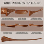 obabala 52 inch ceiling fan no light, wood, close-up detail