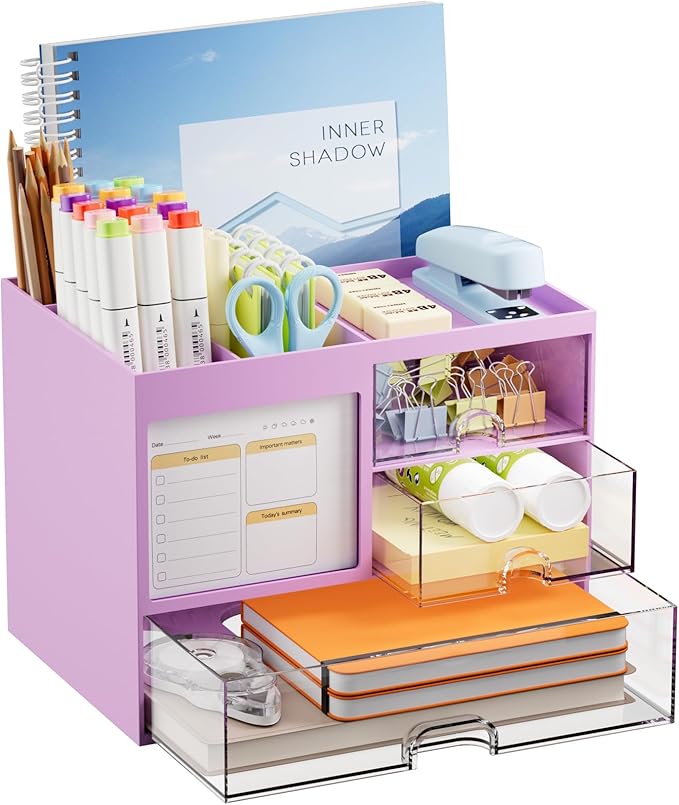 Marbrasse Desk Organizer with 3 Drawer, Desk Organizers and Accessories with 4 by Marbrasse