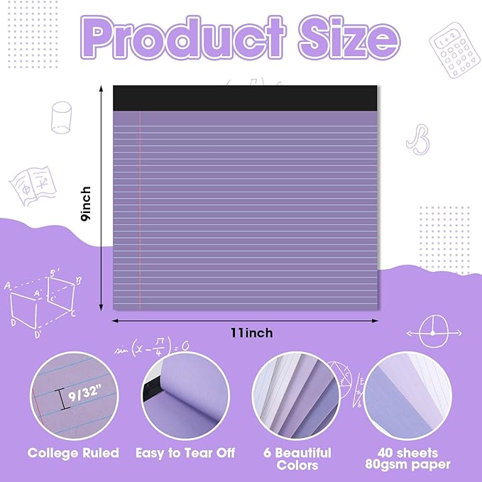 Lincia 6 Pcs 11" x 9.5" Legal Pads College Ruled Notepad Landscape Notebook - Image 2