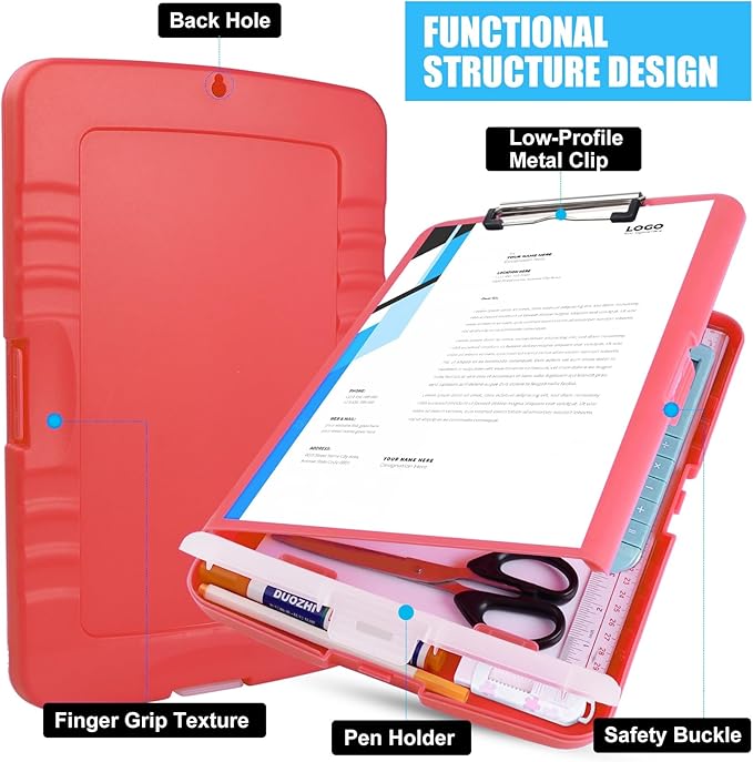 Red Plastic Clipboard with Storage, TFDLCG zm High Capacity Clip Boards 8.5x11 - Image 6
