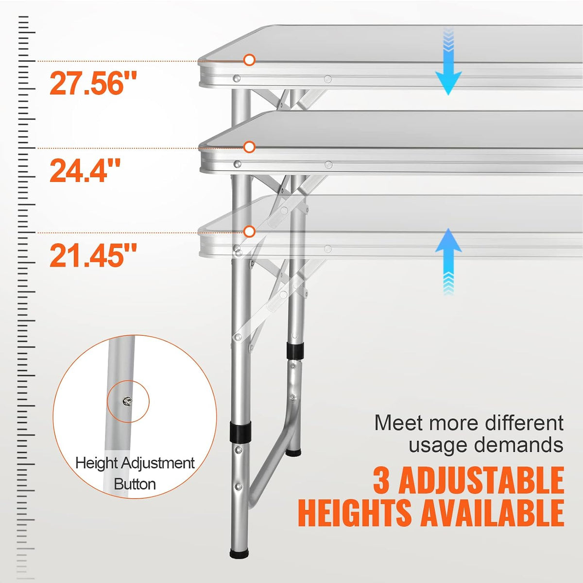 VEVOR Camping Kitchen Station, 3 Adjustable Height Folding Outdoor Camp Cooki...