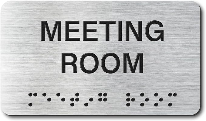 Meeting Room Signs with Raised Text & Grade 2 Braille, Brushed Aluminum/Silver by EliteSign
