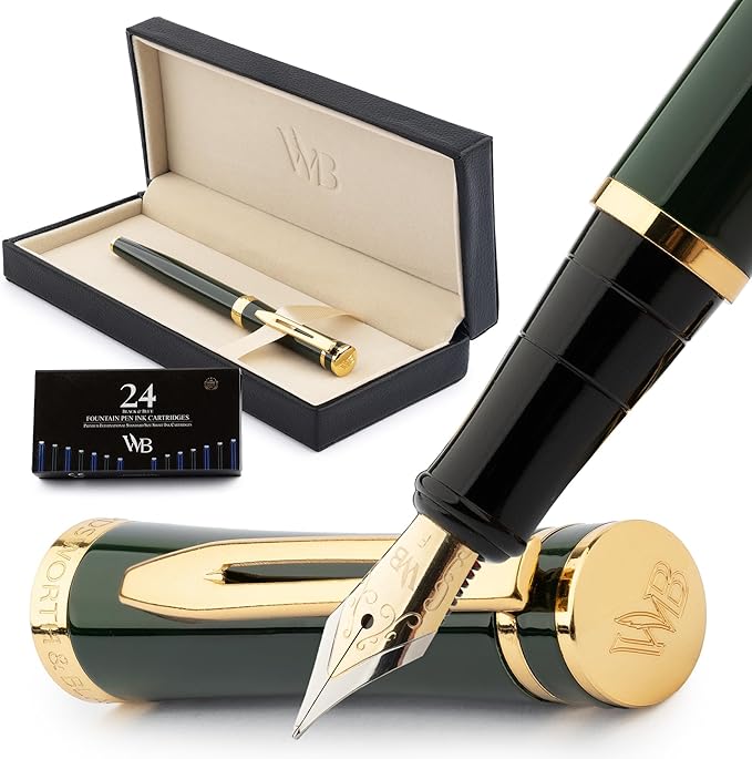 Wordsworth & Black Fountain Pen Set, 18K Gilded Fine Nib, Includes 24 Pack Ink by WordsworthBlack