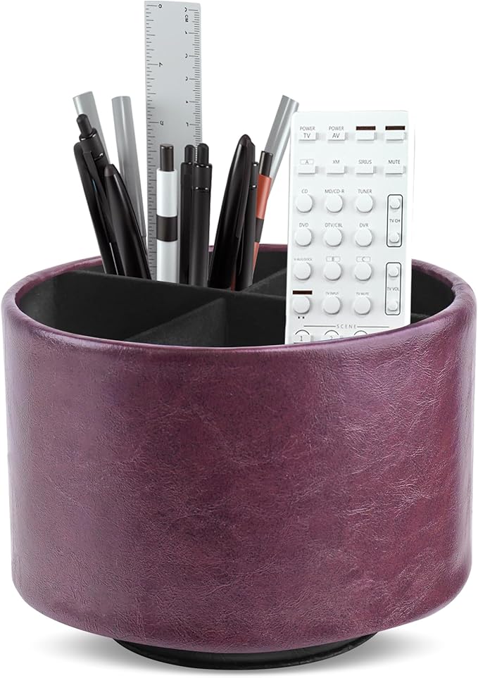 Hennaja Round Leather Art Supply Organizer, Remote Control Holder, 360 Degree by Hennaja