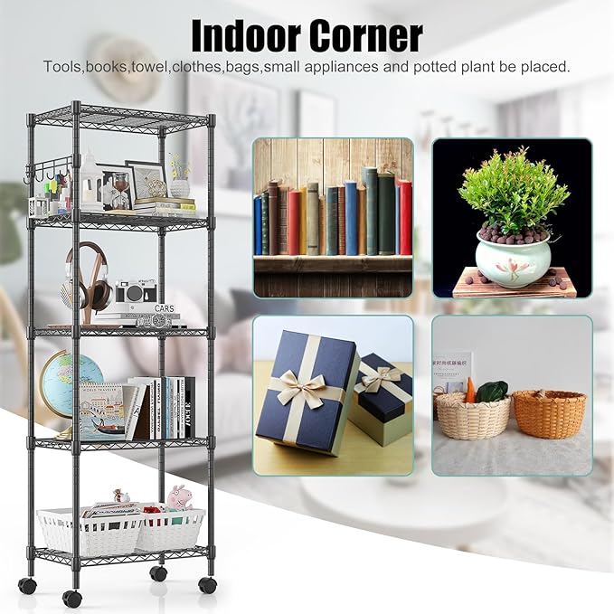 Himimi 5-Tier Wire Shelving Unit on Wheels, Adjustable Heavy Duty Metal Shelves - Image 7