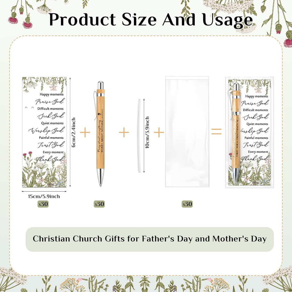 10 Set Christian Religious Gifts Bulk Include Bible Verse Pens and Inspirational Bookmarks Scripture Quote Bible Study Group Church Gifts for Christian Pastor (Bamboo)