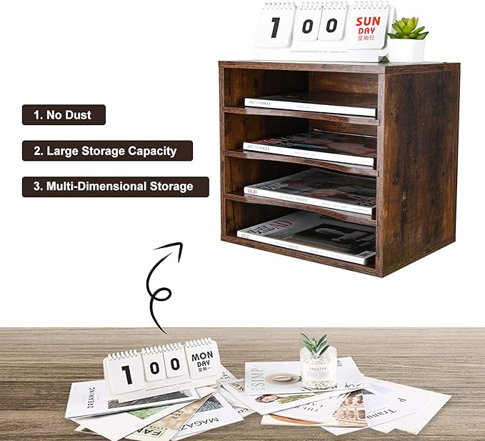 PAG Mail Sorter, Wood Countertop Literature Organizer, Office Supplies Desktop - Image 4
