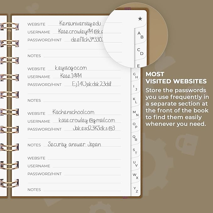 Clever Fox Password Book Spiral – Mini Internet Address & Password Organizer - Image 4