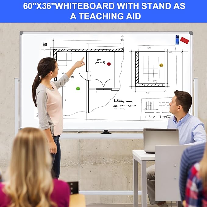 Mobile Magnet Whiteboard with Stand 60x36 Double-Sided Dry Erase Board with - Image 6