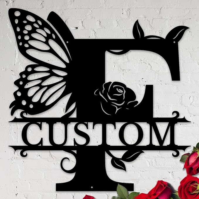 Personalized Custom Letter Name metal Signs, Custom Black Letter Monogram Wall by Casebrick