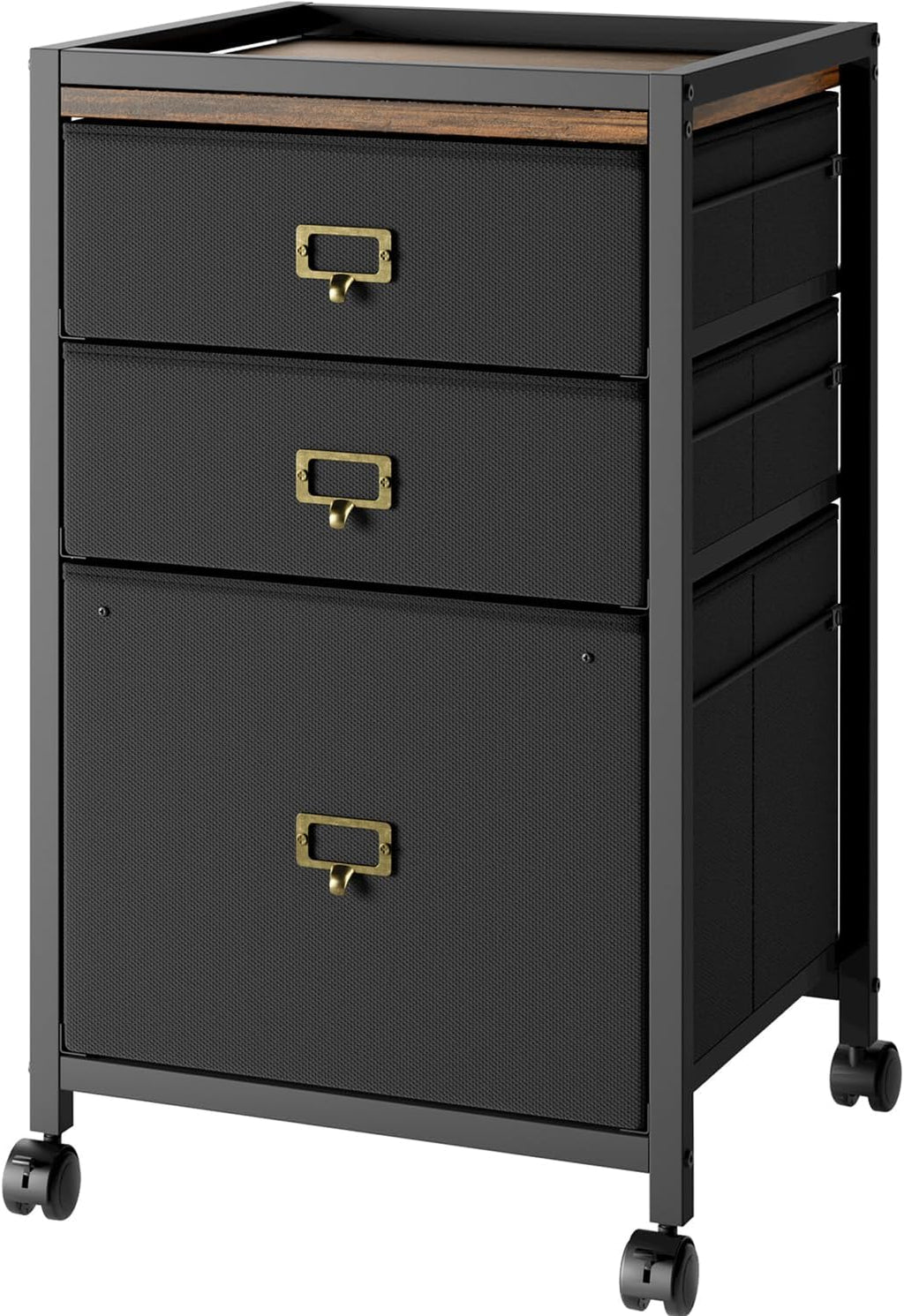 GAOMON File Cabinet, Filing Cabinet with 3 Drawer, Mobile File Cabinet Fits Letter Size or A4, Fabric Vertical File Cabinet on Wheels, Home Office Small Under Desk Storage Cabinet, Black