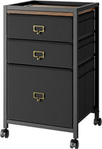 GAOMON File Cabinet, Filing Cabinet with 3 Drawer, Mobile File Cabinet Fits Letter Size or A4, Fabric Vertical File Cabinet on Wheels, Home Office Small Under Desk Storage Cabinet, Black