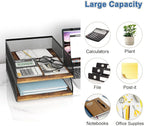 Natwind 2-Tier Stackable Paper Tray, Metal Mesh Desktop Organizer, Wood Board - Image 4