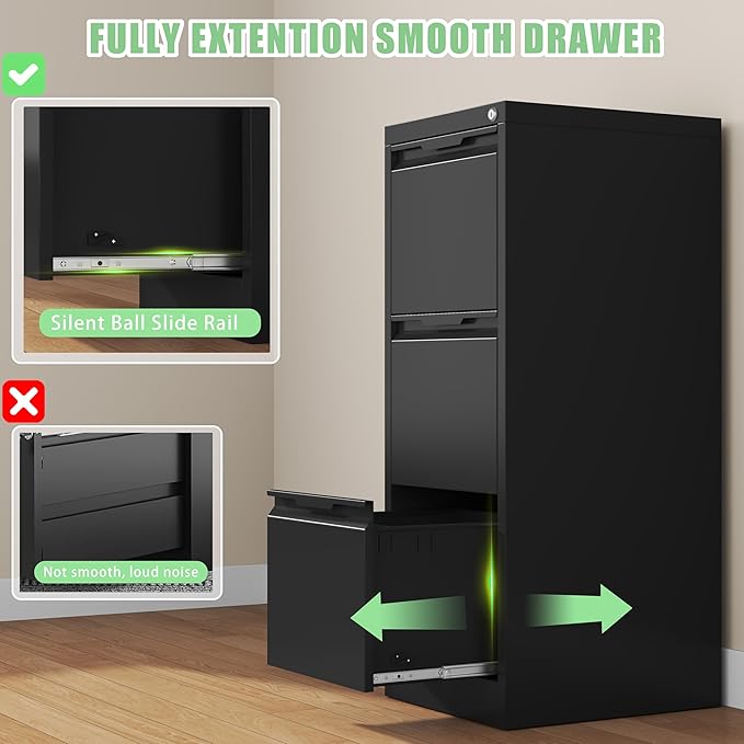 3-Drawer File Cabinet with Lock, Metal Vertical Filing Cabinets - Image 5