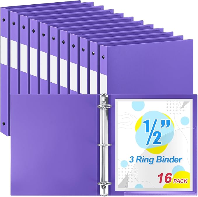 Henoyso 16 Pcs 3 Ring Binder 0.5 Inch Round Fits Letter Size 8.5'' x 11'' Paper by Henoyso