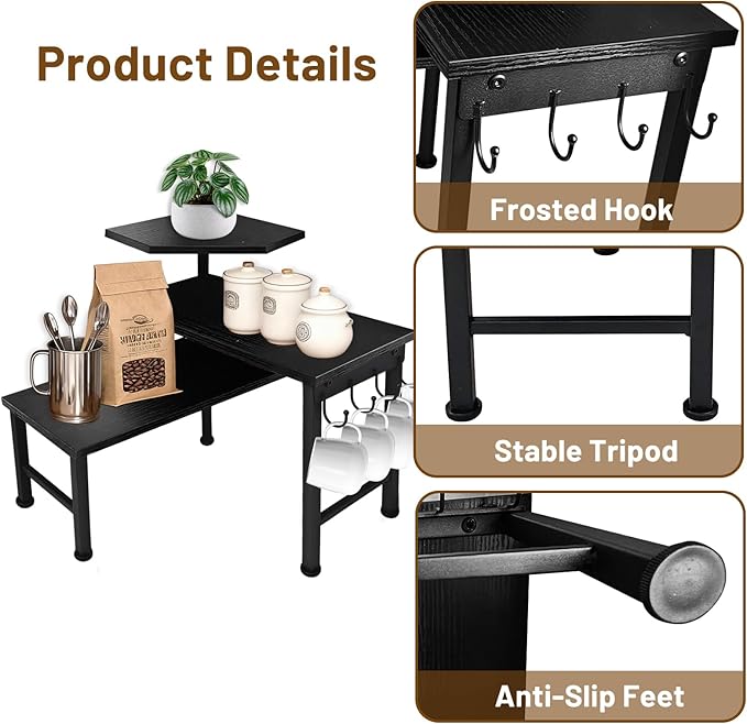 Uniqcovosa Bathroom Counter Organizer, 3 Tier Moveable Black Corner Shelf - Image 5