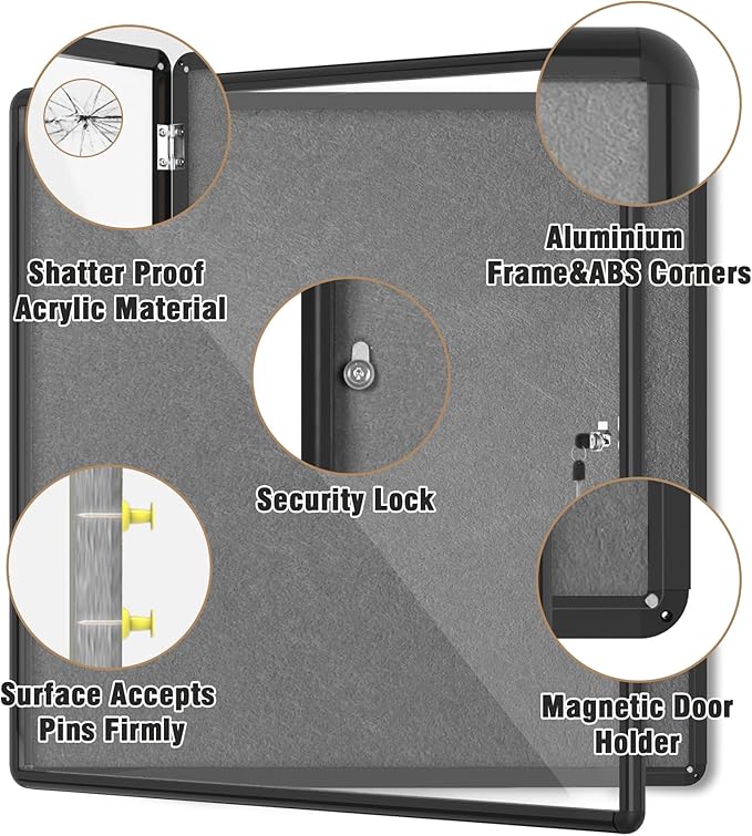Mifuro 38"x38" Enclosed Bulletin Board, Lockable Weather-Resistant Aluminum - Image 3