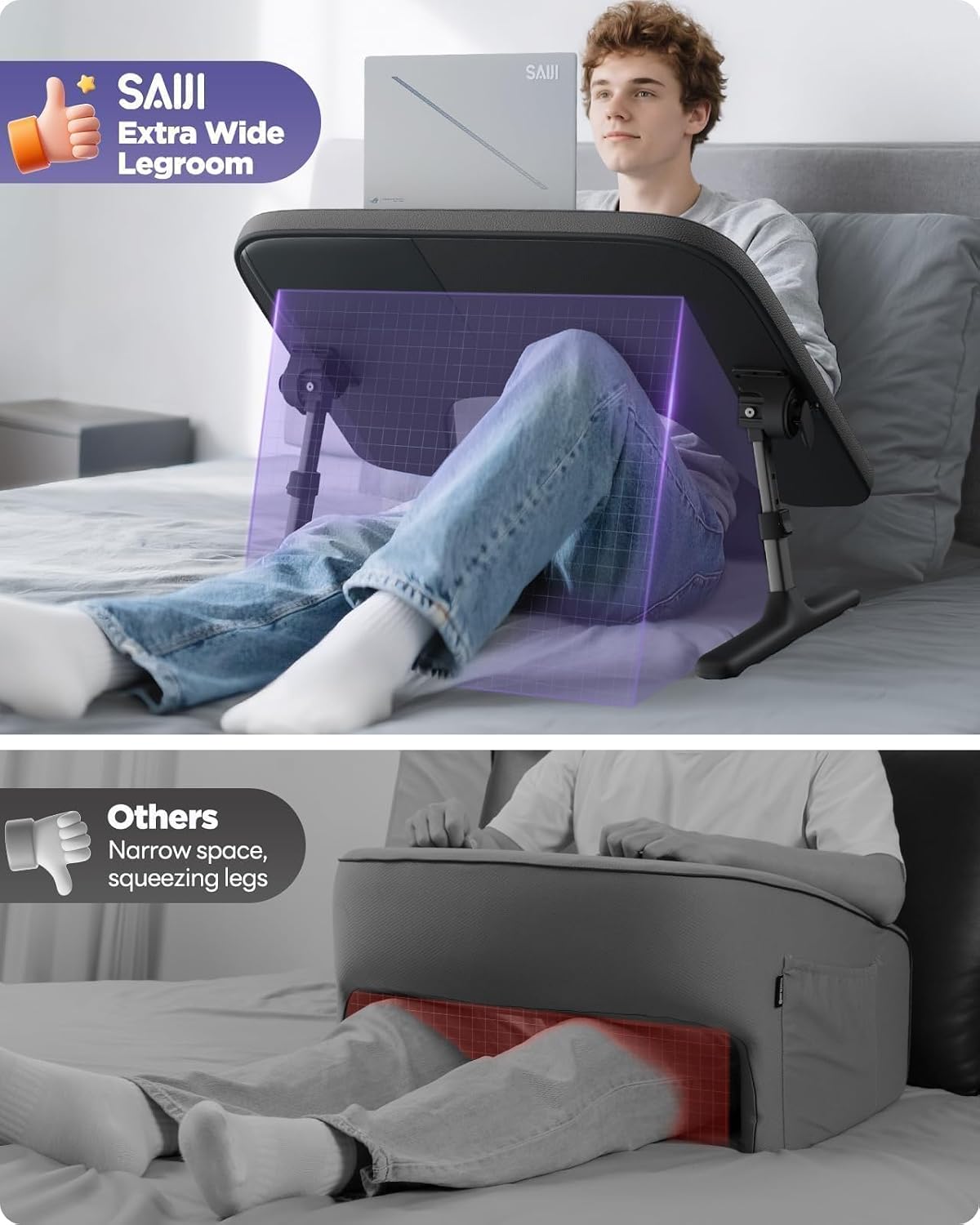SAIJI Laptop Lap Desk for Bed & Couch with Soft Armrest, Bed Desk Table