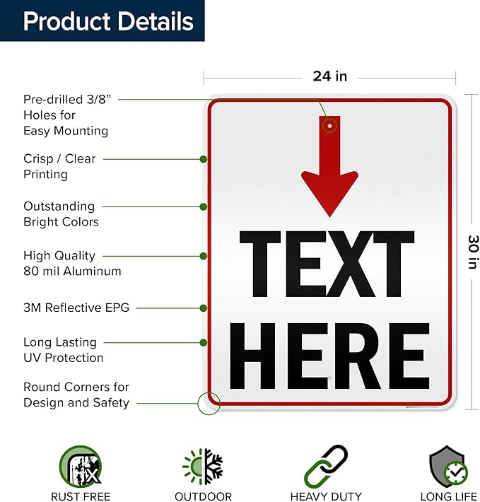 Custom Arrow, Custom Directional Sign, Arrow Down Sign, 24x30 Inches, 3M EGP - Image 6