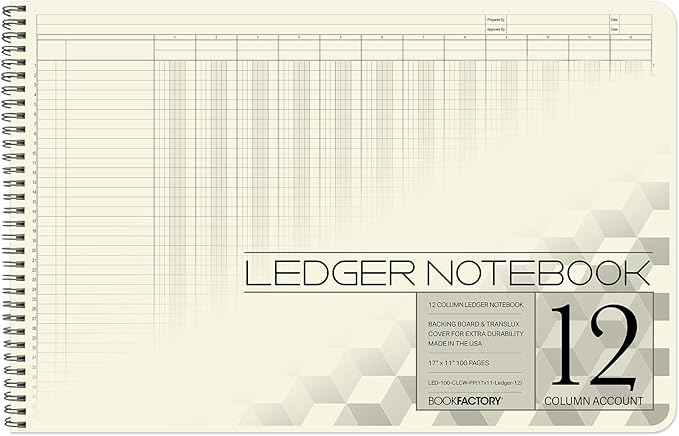 BookFactory Accounting Ledger Notebook/Large 12 Column Accounting Ledger by BookFactory