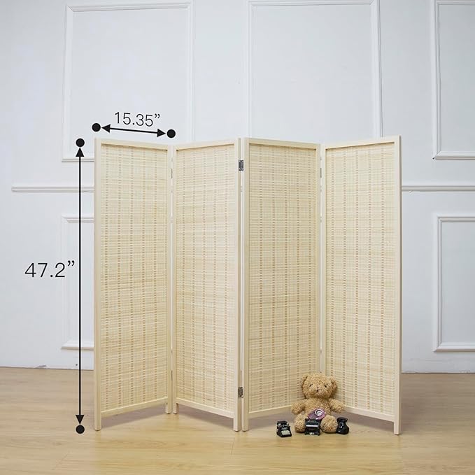 Furnnylane 4 Panel Short Room Divider Screen, Small Bamboo Panel Divider - Image 5