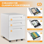 AFAIF 3 Drawer File Cabinet, Fully Assembled Mobile File Cabinets - Image 8