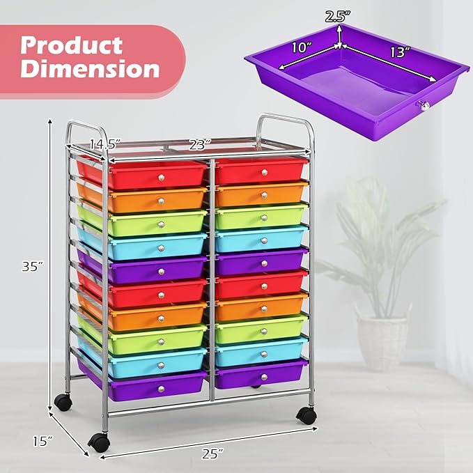 Happygrill 20-Drawer Organizer Cart Tools, Mobile Utility Storage Cart - Image 3