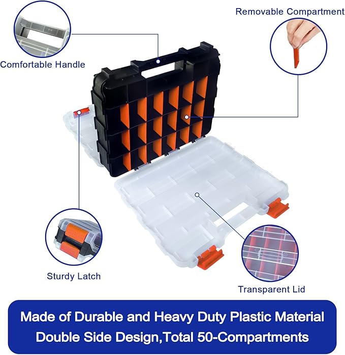 Tools Organizer Box Small Parts Storage Box 50-Compartment Double Side Hardware - Image 2