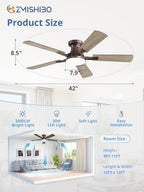 zmishibo 42 inch ceiling fans with lights, remote&app on a desk or shelf