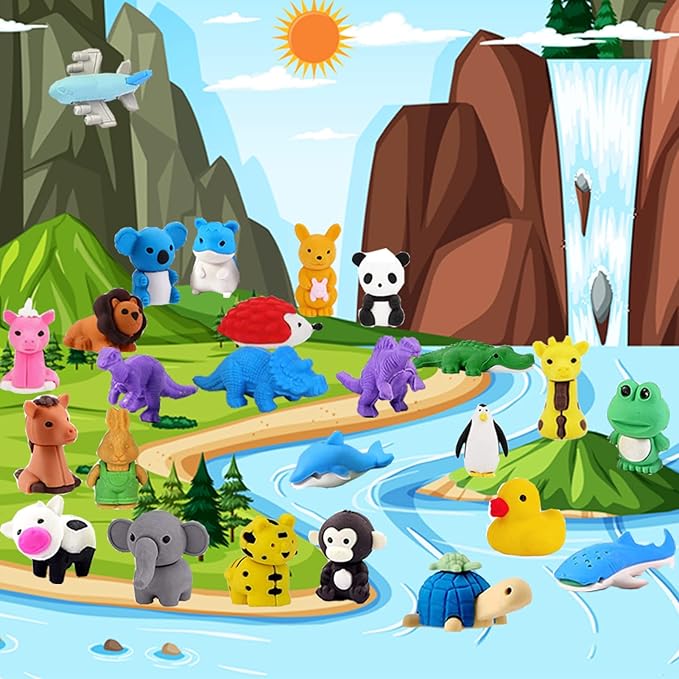 URSKYTOUS 110Pcs Animal Erasers Kids Desk Pets Pencil Erasers 3D Puzzle Eraser - Image 5