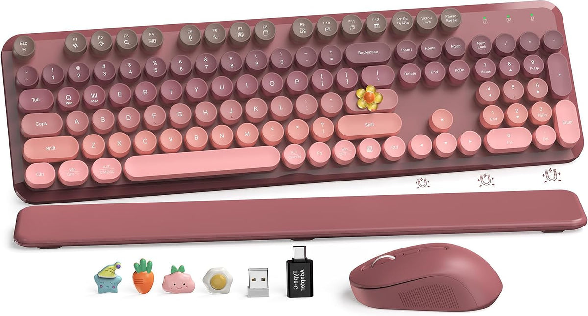 Wireless Keyboard and Mouse Combo, Magnetic Wrist Rest, Dusty Rose Ombre