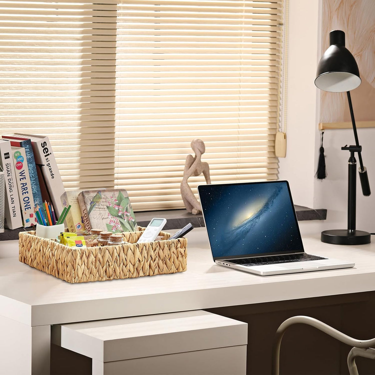 Vagusicc Wicker Divided Storage Basket, Hand-Woven Water Hyacinth Wicker Bask...