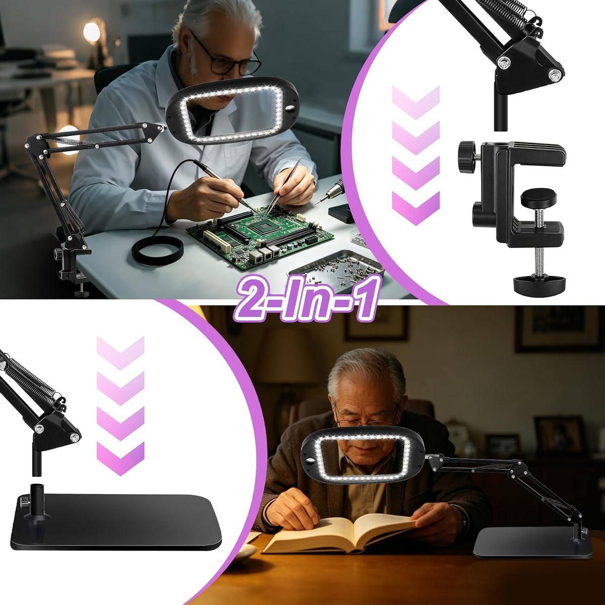 10X 30X Large Magnifying Glass with Light and Stand, Hands-Free Magnifier