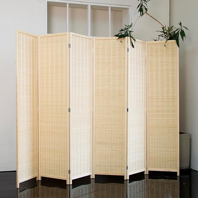 Loomveil 6 Panel Room Divider Folding Privacy Screen, 67 inch Bamboo Panel - Image 5